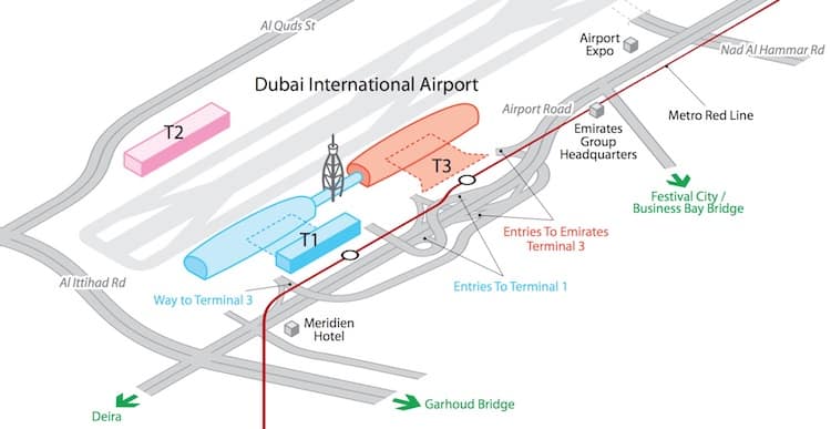 Mappa dei terminal aeroporto di Dubai
